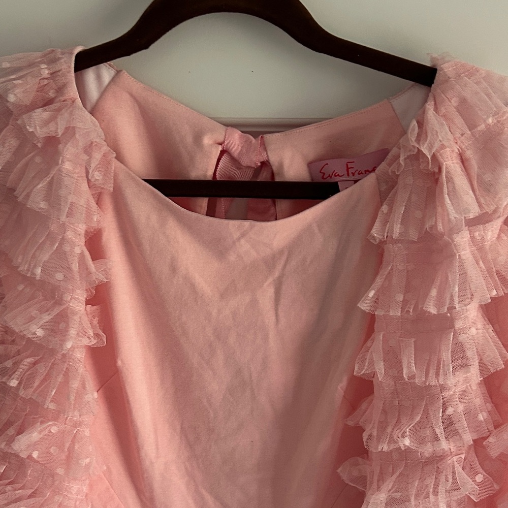 Anthropologie Eva Franco Pink Ruffled tulle Sleeve Bow‎ Peplum Top size 6 - Picture 2 of 6